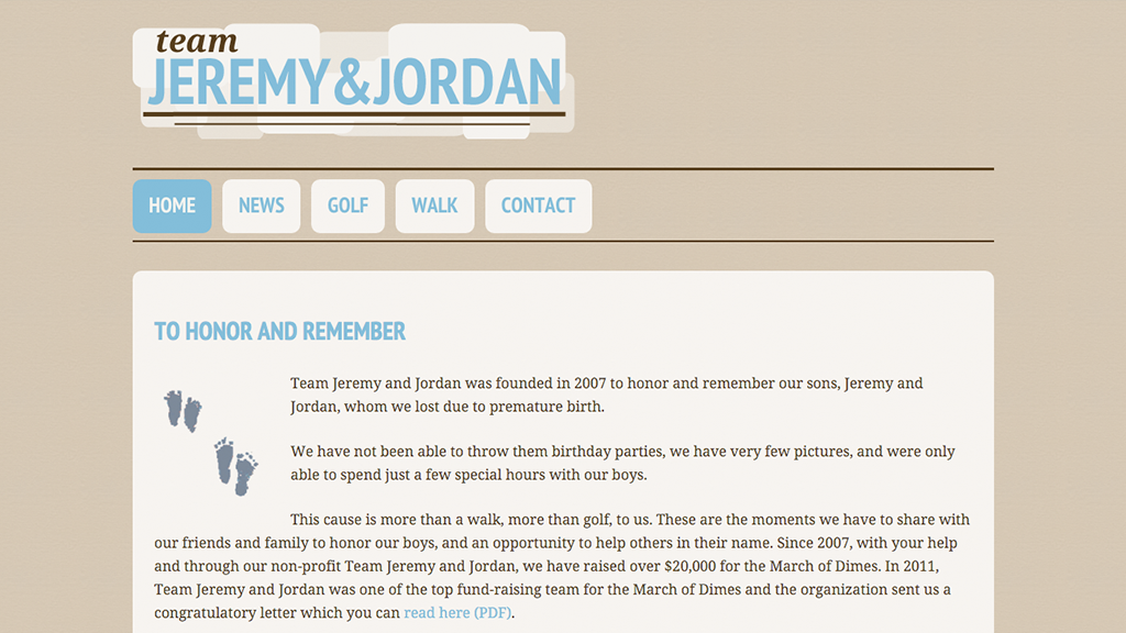 Website for Team Jeremy and Jordan, Designed by Adrian Hoppel